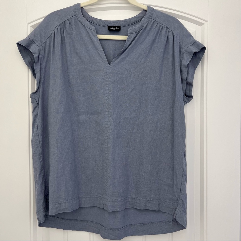 Splendid Chambray Women's Linen Blend V-Neck Cap Sleeve Top Size Large